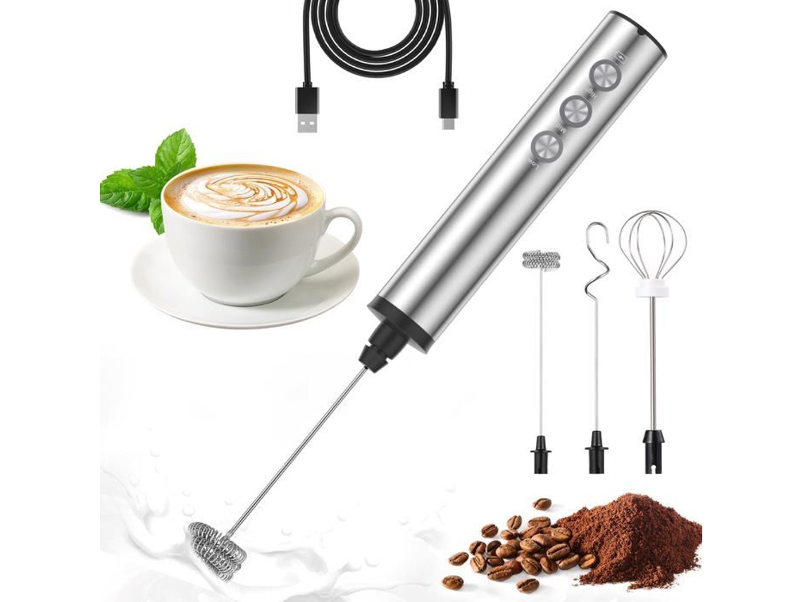 Espumador De Leite Elétrico, Recarregável Via Usb, Com 3 Batedores De Aço Inoxidável, 3 Velocidades Ajustáveis, Para Café