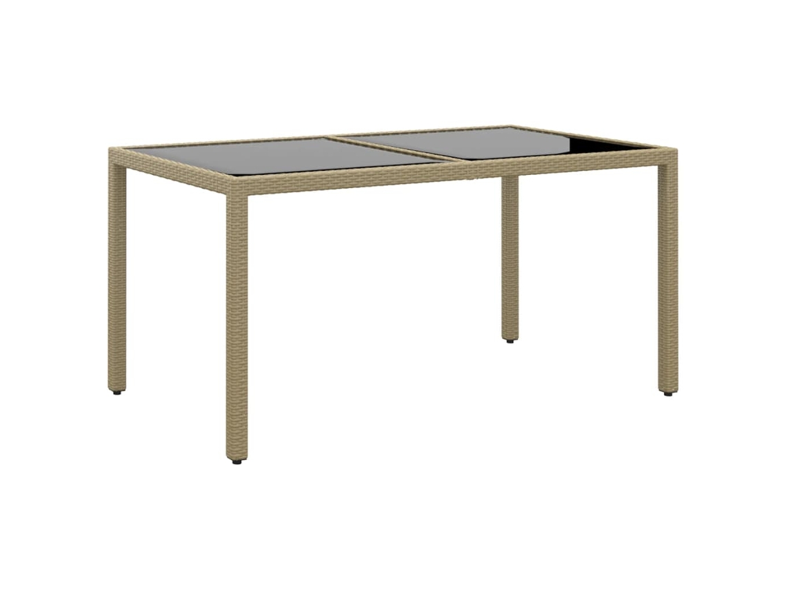 Vidaxl Mesa De Jardim 150x90x75 Cm Vidro Temperado E Vime Pe Bege