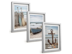 Composição De Quadrosâncora De Barco Na Praia Moldura Prateada Imagens Para Um Quarto Infantil Espelharte (3 Peças 20x30 Cm)