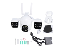Câmara De Segurança Exterior Sem Fio Com 3 Lentes 1mp Hd 360° Pan Tilt Voz Bidirecional Com Luz E Alarme Para Casa