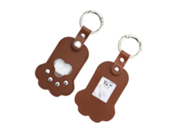 Conjunto 2 Porta-chaves Pata Animal - Lembrança Com Pelo Cão/gato - Para Inserir Fotos - 10x2,5 Cm - Couro - Castanho