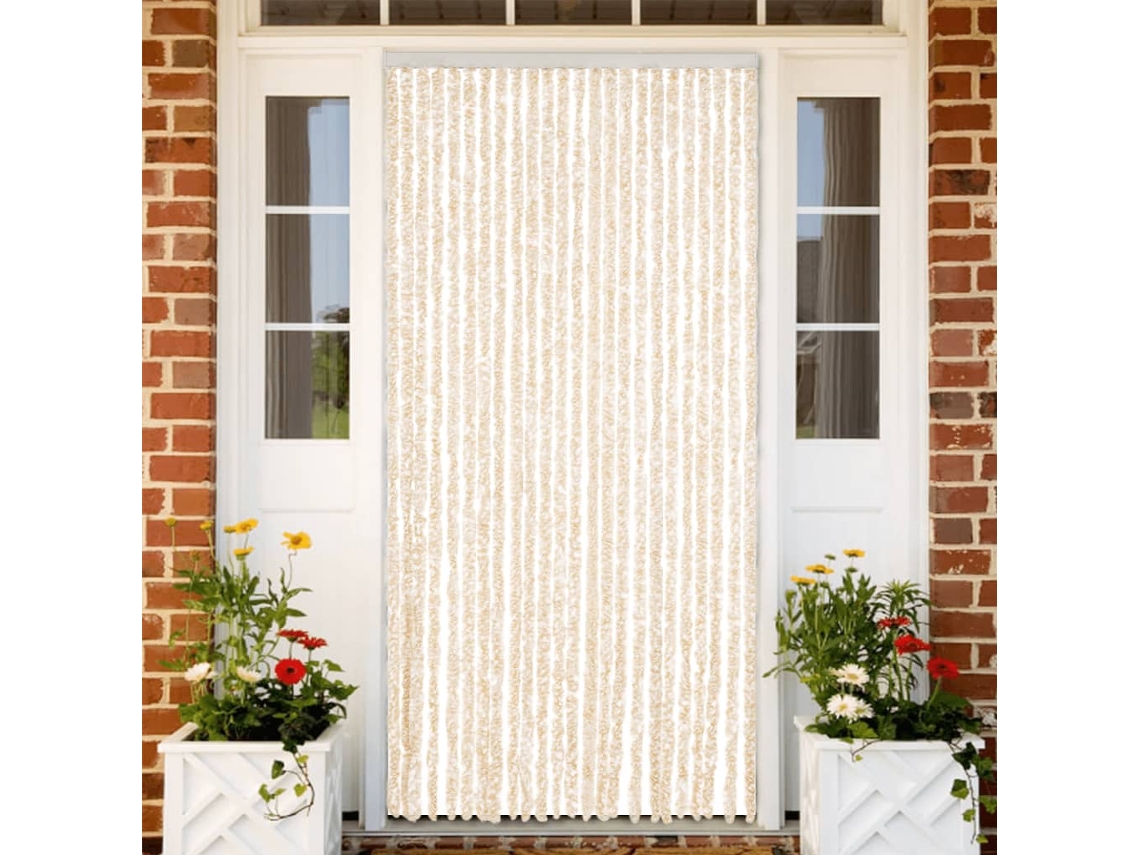 Vidaxl Cortina Anti-insetos 100x220 Cm Chenille Bege E Branco