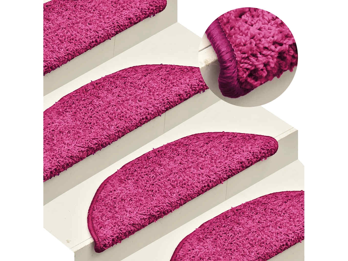 Vidaxl Tapetes De Escada 15 Peças 56x17x3 Cm Rosa Semicircular