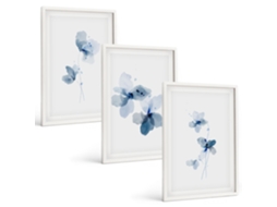 Um Conjunto De Imagens Decorativas Em Uma Moldura Flores Azuis Moldura Branca Quadros Para O Escritório Espelharte (3 Piezas De 40x60 Cm)
