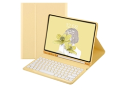 Capa Com Teclado Bluetooth Em Couro Compatível Com Ipad Pro 11 2024, Magnética, Cor Amarelo