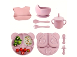 Conjunto de Oito Peças Louça Infantil em Silicone com Estampas de Animais, Adequado para Micro ondas e Forno, Ideal para Crianças, Educativ STELASPLEN