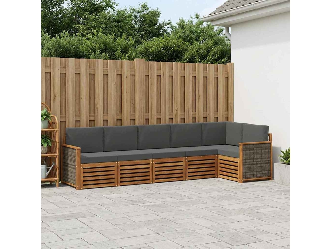 Vidaxl Conjunto De Sofá Sectional 5 Pcs Natural E Antracite