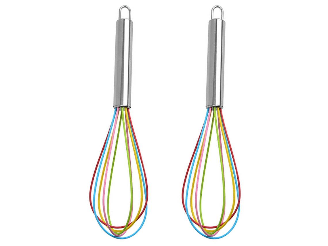 Conjunto De 2 Batedores De Ovos Em Aço Inoxidável Com Cabos Silicone, 25 Cm(10 Polegadas)