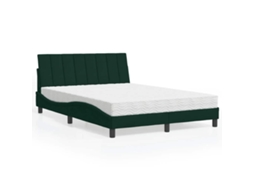 Vidaxl Cama Com Colchão Hanko 140x200 Cm Veludo Verde-escuro