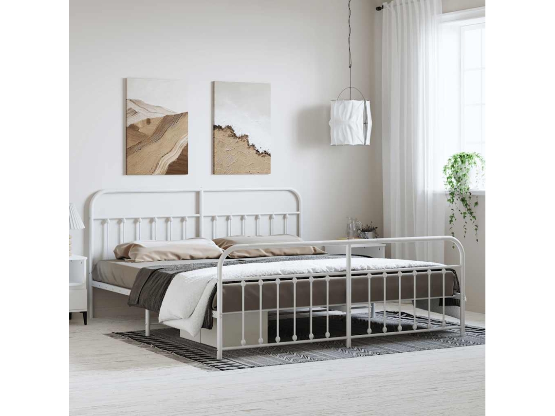 Vidaxl Estrutura De Cama Com Cabeceira E Pés 193x203 Cm Metal Branco