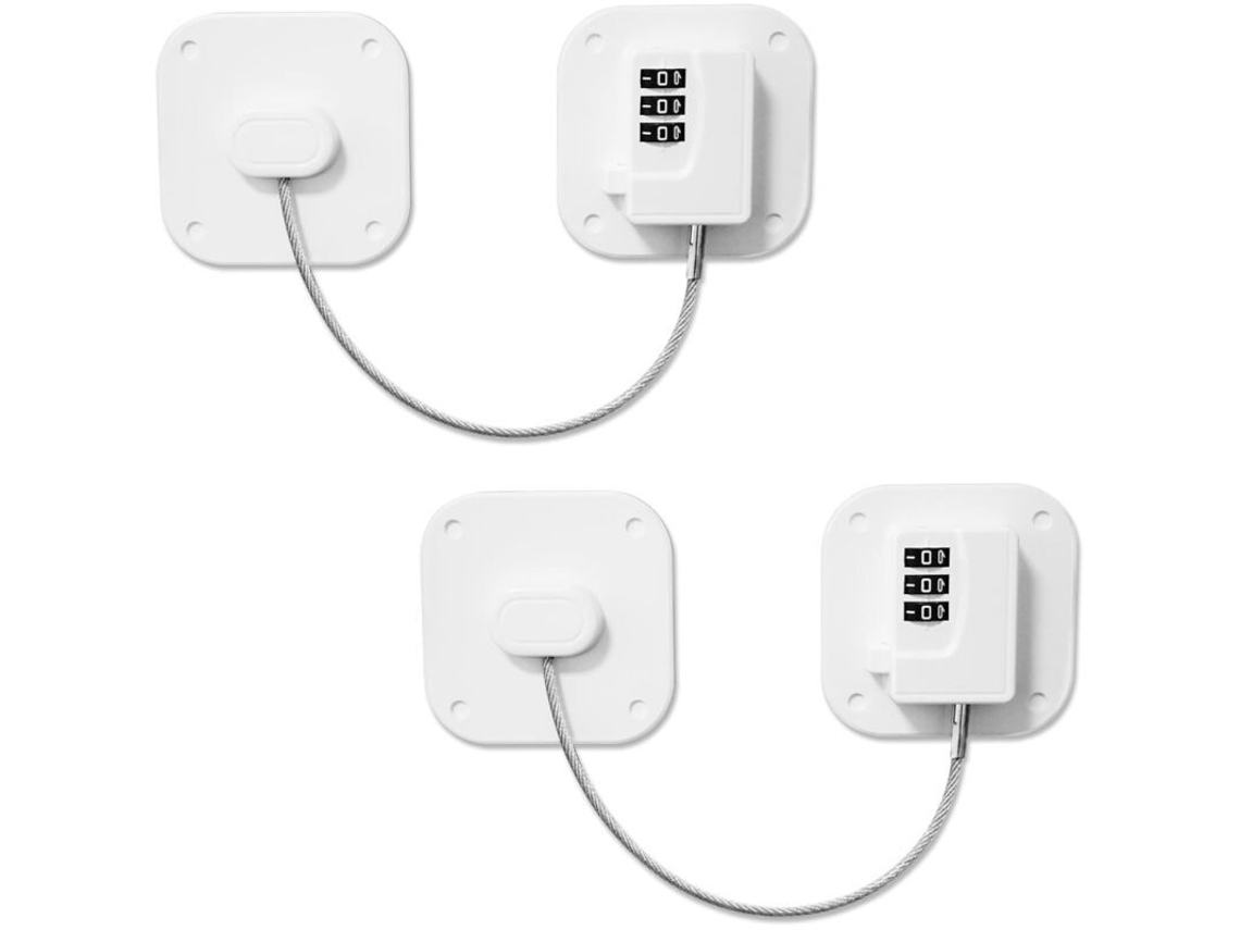 Kit Com 2 Travas Quadradas Para Geladeira, Trava Para Armário, Gaveta, Guarda-roupa E Janela Branca