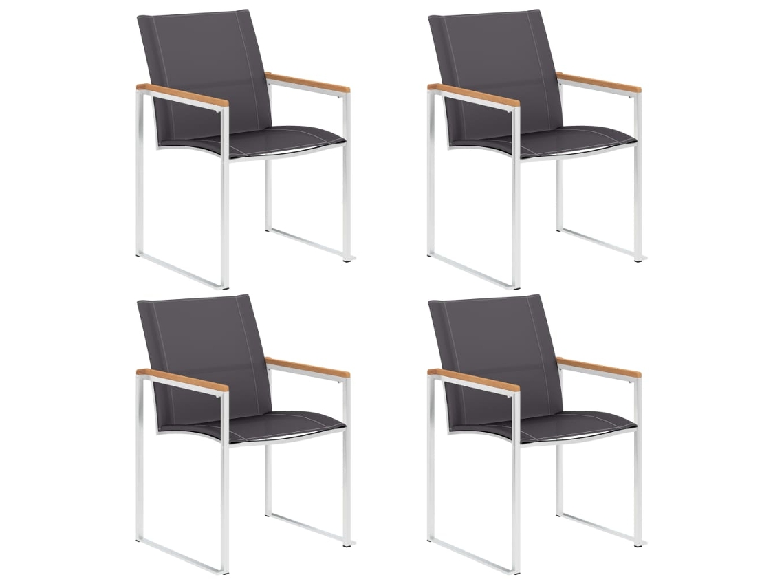 Vidaxl Cadeiras De Jardim 4 Pcs Textilene E Aço Inoxidável Cinzento