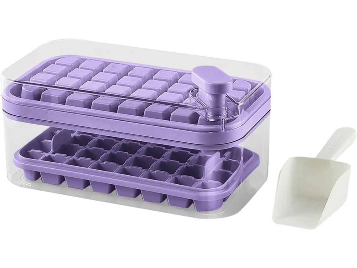 Forma De Gelo Grande Silicone Para 64 Cubos, Forma De Gelo Flexível E Reutilizável Para Congeladores Bebidas(roxa)