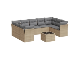 Maison Exclusive - 10 Pcs Conjunto De Sofás P/ Jardim Com Almofadões Vime Pe Bege