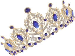 Tiara De Noiva Ciieeo Em Liga Metálica Com Cristais Azuis, Fácil De Colocar E Remover.
