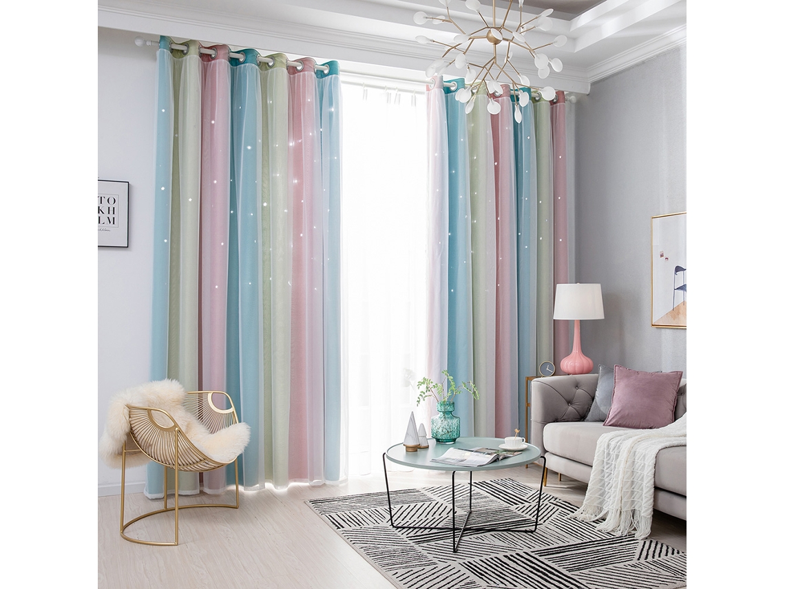 Cortinas Blackout Estrelas Duas Camadas para Quarto Infantil Menina Rosa 53x95cm com 2 Painéis | S/MARCA