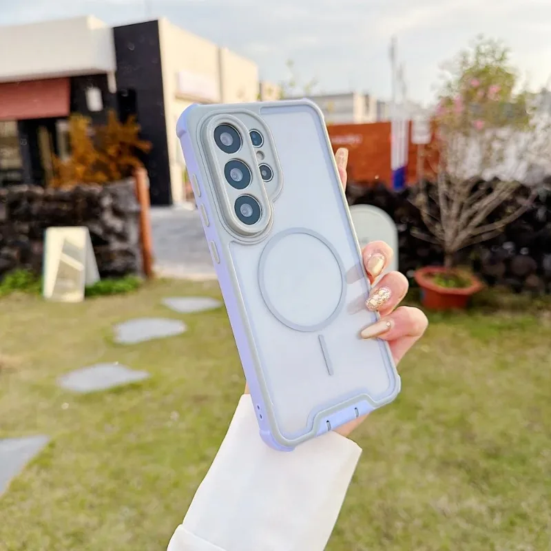 Capa Transparente Magnética Para Celular (galaxy S24 Ultra Cinza) Com Proteção Contra Impactos E Estrutura À Prova De Choque.