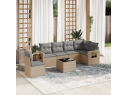 Vidaxl 7 Pcs Conjunto De Sofás P/ Jardim Com Almofadões Vime Pe Bege
