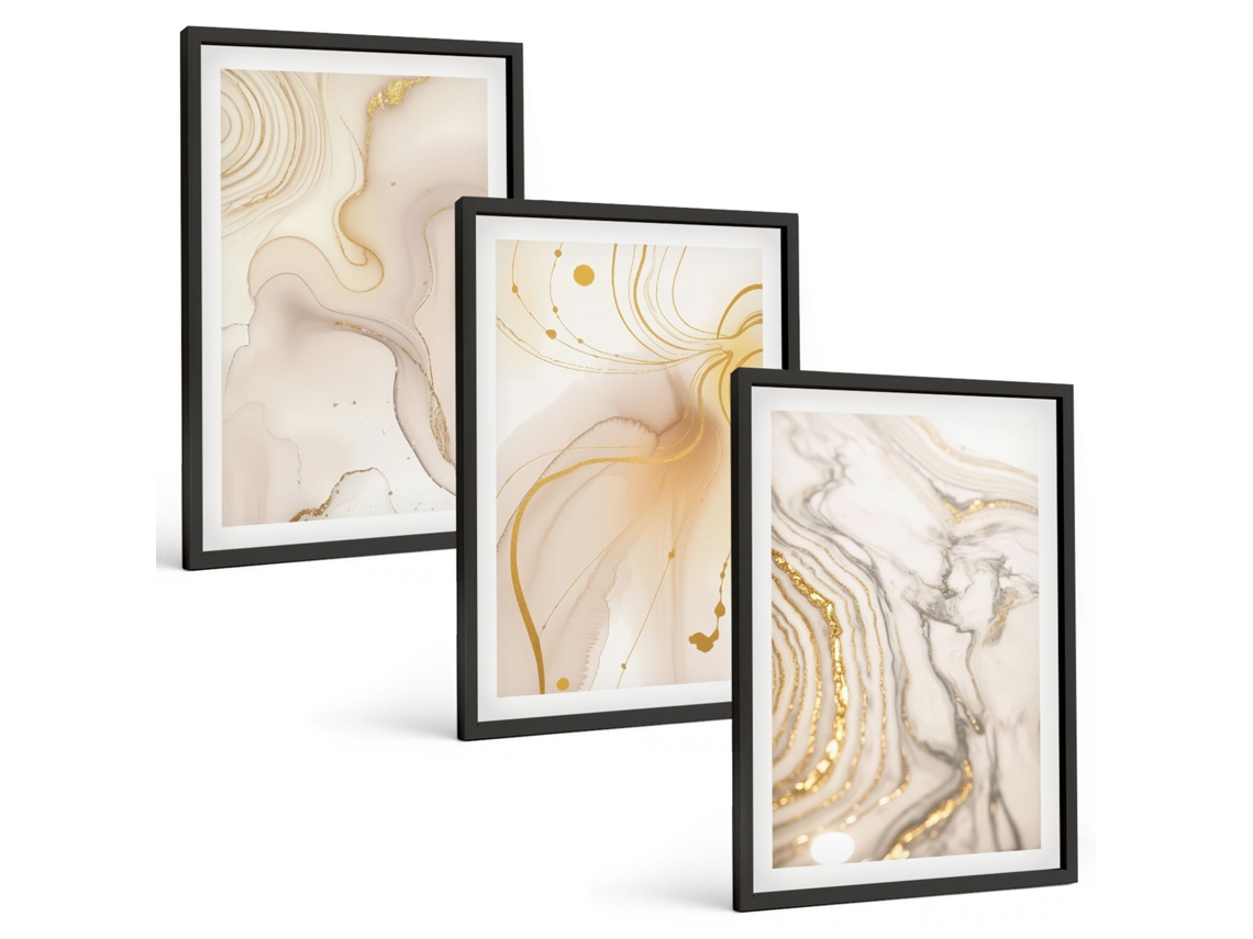 Galeria De Pinturas Murais Padrões Abstratos Sutis Moldura Preta Imagens Para Um Quarto Infantil Espelharte (3 Piezas De 40x60 Cm)