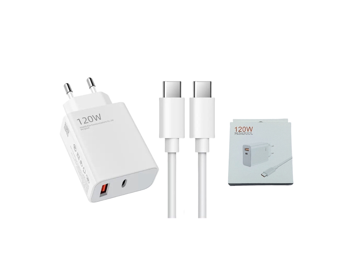 Adaptador 120w Para Linha Xiaomi, Cabo Tipo-c Duplo, Rendimento Ideal E Seguro