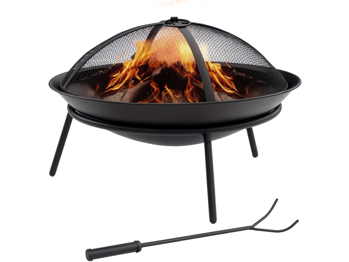 Braseiro com tampa e fogueira metálica para terraço ou jardim (Ø47x33cm) preto | S/MARCA