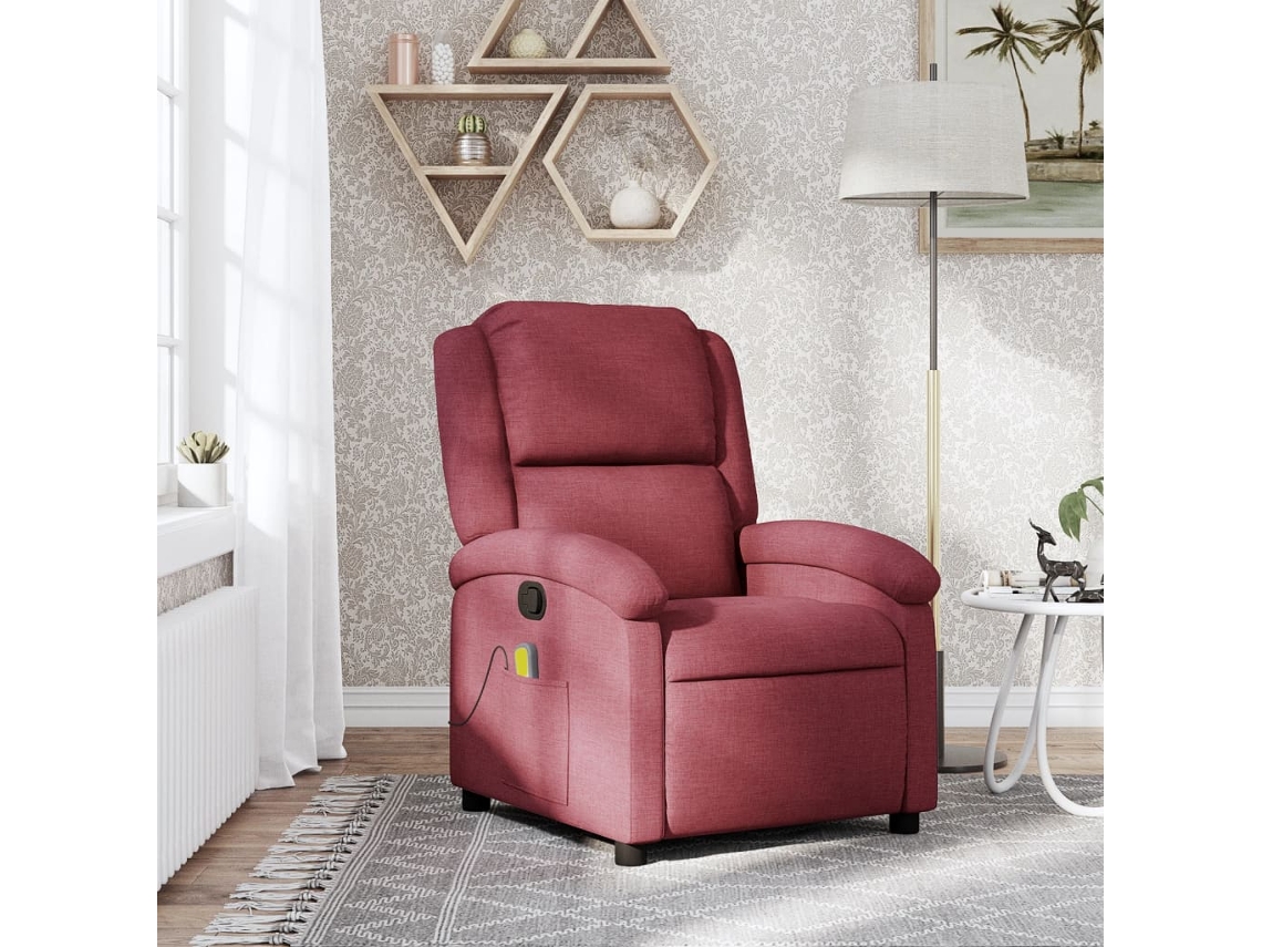 Vidaxl Poltrona De Massagens Reclinável Tecido Vermelho Tinto