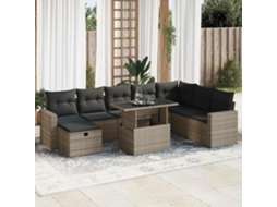 Vidaxl 9 Pcs Conjunto Sofás P/ Jardim Com Almofadões Vime Pe Cinzento