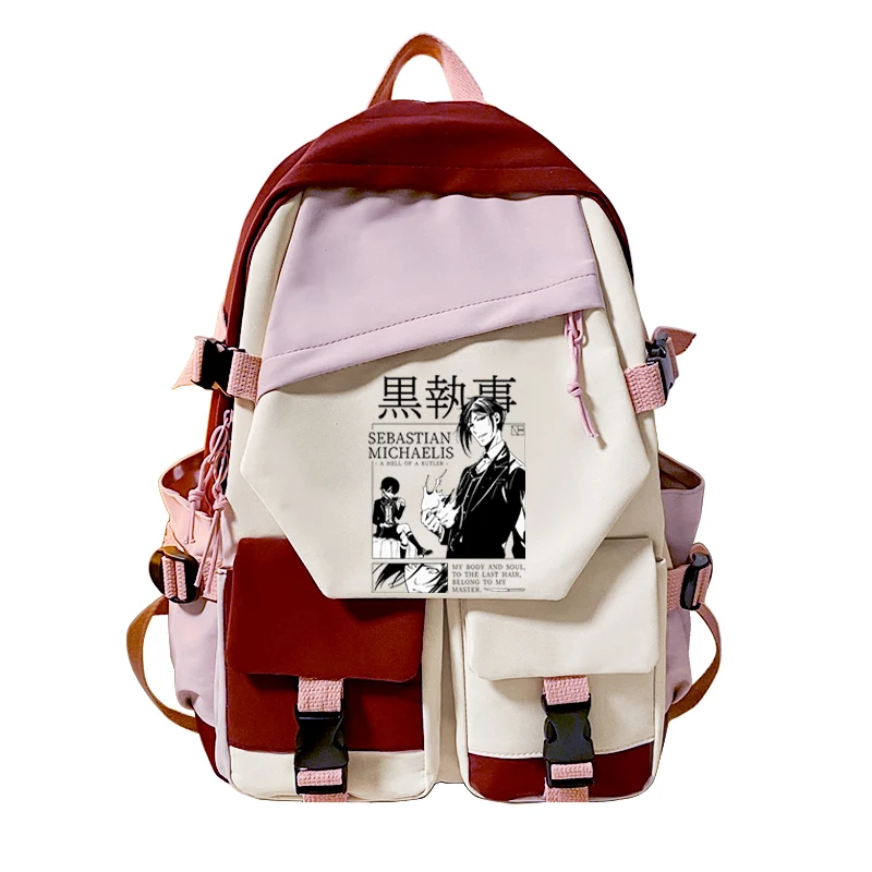 Mochila Escolar, Feminina, Modelo Mordomo, Fofa, Estampa De Desenho Animado, Cor Preta