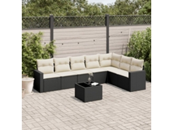 Vidaxl 8 Pcs Conjunto Sofás De Jardim Com Almofadões Vime Pe Preto