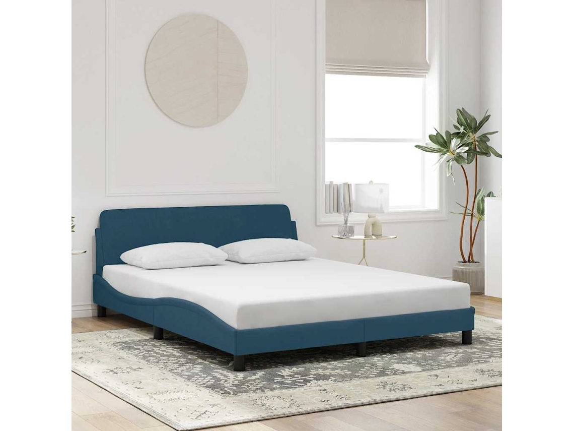 Vidaxl Estrutura De Cama Com Cabeceira Dover 160x200 Cm Veludo Azul