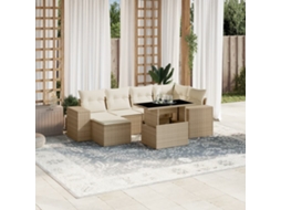 Vidaxl 7 Pcs Conjunto De Sofás P/ Jardim Com Almofadões Vime Pe Bege