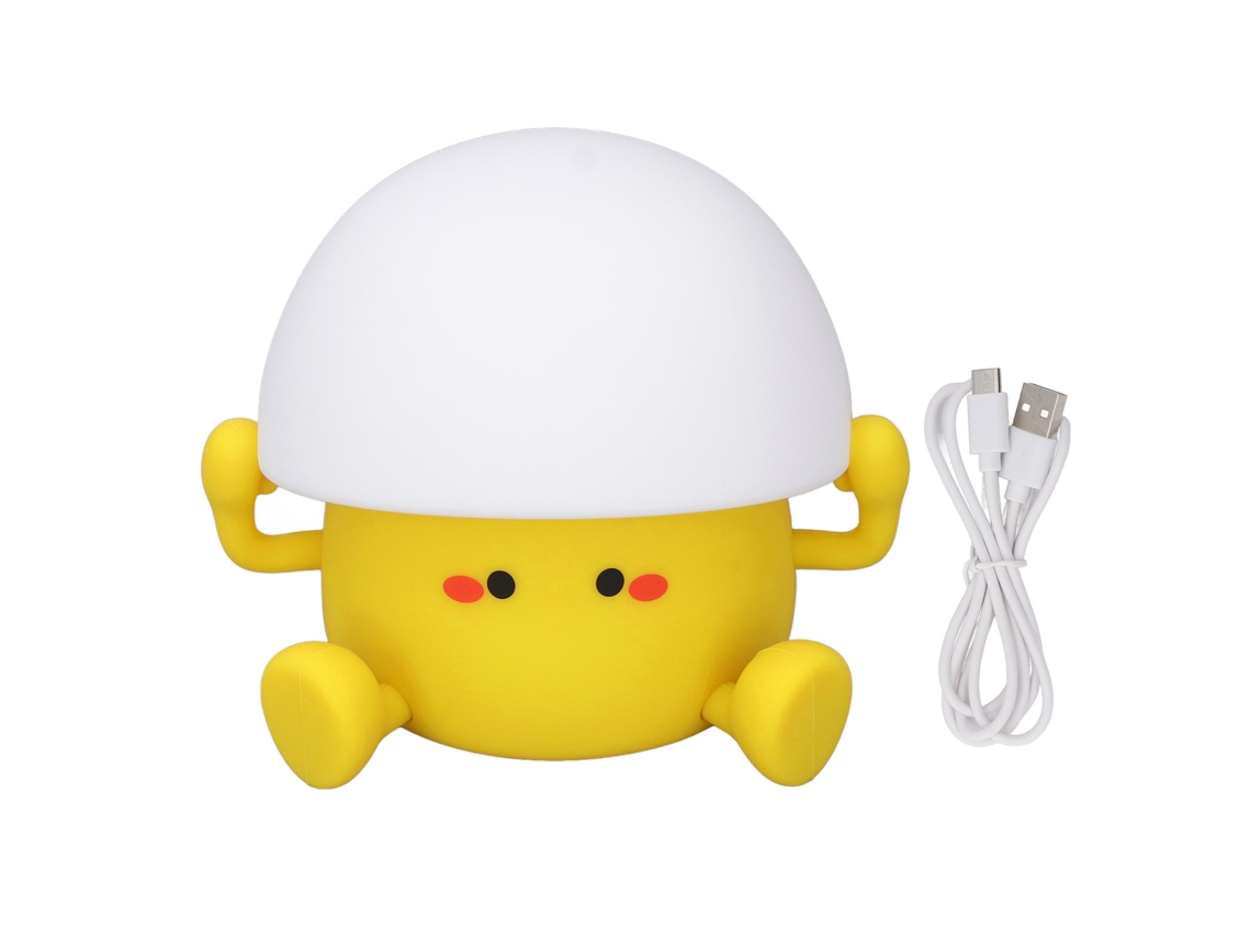 Luz Noturna De Silicone Recarregável Toque 2 Níveis Brilho Desenho Animado Ovo Amarelo