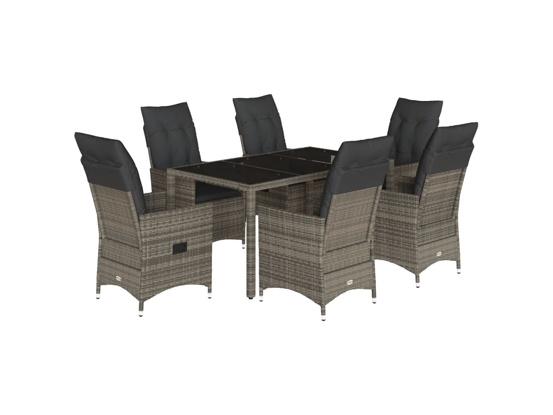 Maison Exclusive - 7 Pcs Conjunto De Jantar P/ Jardim C/ Almofadões Vime Pe Cinza