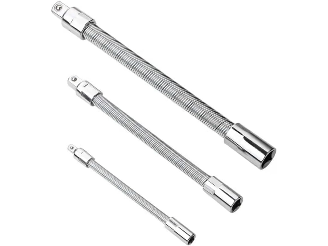 Conjunto De 3 Extensões Soquete 1, 4, 8, 2-polegadas Cabo De Aço Cromado Com Encaixe Leve Para Espaços Apertados
