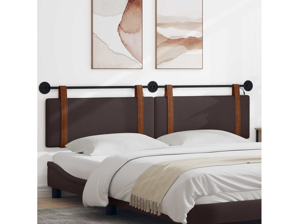 Vidaxl Cabeceira Suspensa Com Luz Led Marrom Escuro Pu Antigo