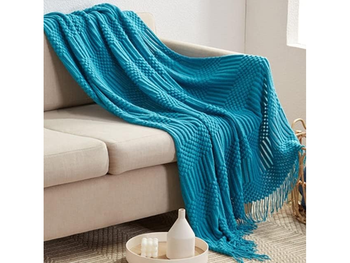 Manta de Tricô 3d Mantou com Franjas Cor Sólida para Sofá Decorativa Nórdica Cama Xale Portátil e Respirável,
