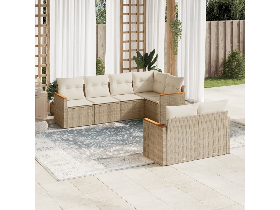 Vidaxl 7 Pcs Conjunto De Sofás P/ Jardim Com Almofadões Vime Pe Bege