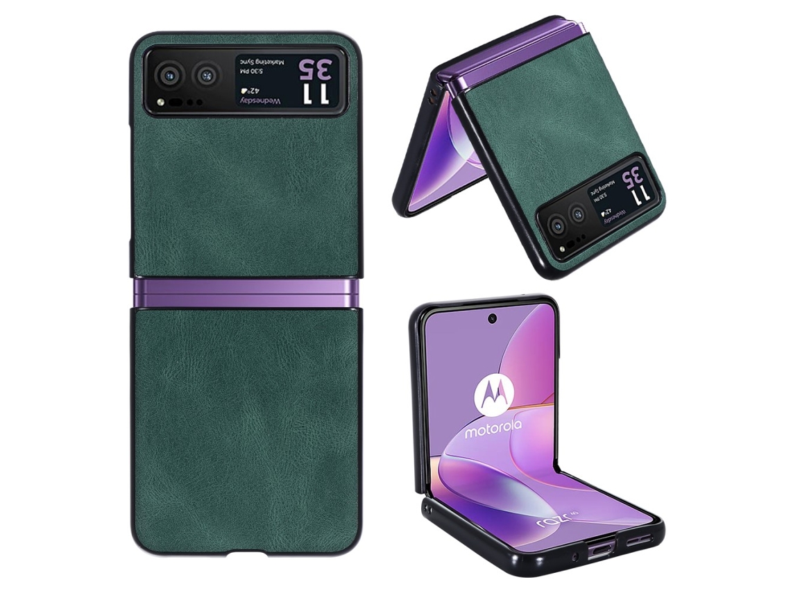 Capa Textura Para Motorola Motorola Razr 40 5g Pele Sintética Anti-choque Retro Verde