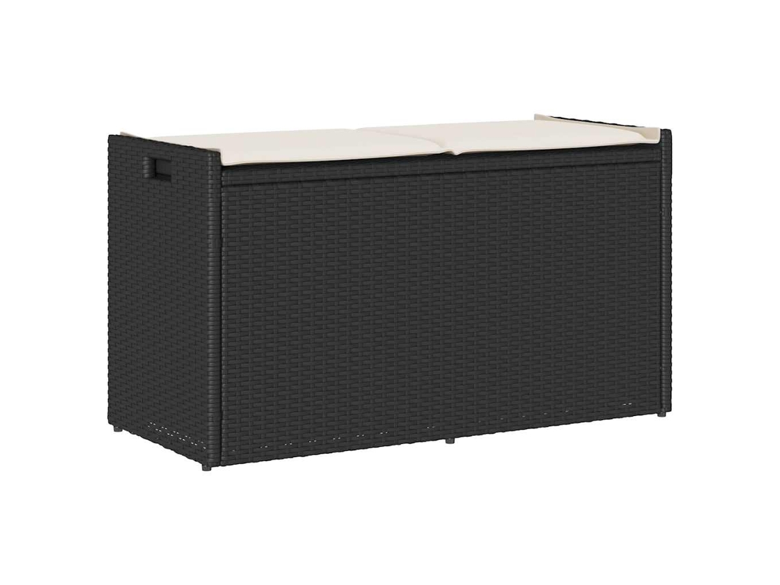 Vidaxl Banco De Arrumação Exterior Com Almofadão 100 Cm Vime Pe Preto