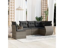 Vidaxl 5 Pcs Conjunto Sofás De Jardim C/ Almofadões Vime Pe Cinzento