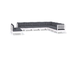 Conjunto de 10 Garden Lounge com Almofadões Pinho Maciço Branco MAISON EXCLUSIVE
