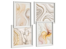 Pinturas Murais Modernas Padrões Abstratos Quentes Moldura Branca Quadros Para O Escritório Espelharte (conjunto De 4 Imagens)
