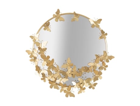 Espelho de parede redondo dourado com bolhas decorativas 74cm borboleta S Mauro Ferretti