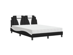 Cama Viana com Colchão 140x200 Cm Couro Artificial Preto e Branco MAISON EXCLUSIVE