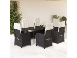 Vidaxl 7 Pcs Conjunto De Jantar P/ Jardim C/ Almofadões Vime Pe Preto