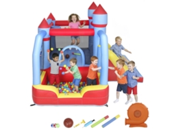 Castelo Insuflável Para Crianças Com Soprador Escorrega Trampolim Piscina Coluna De Boxe E Cesto De Basquetebol 277x270x215 Cm