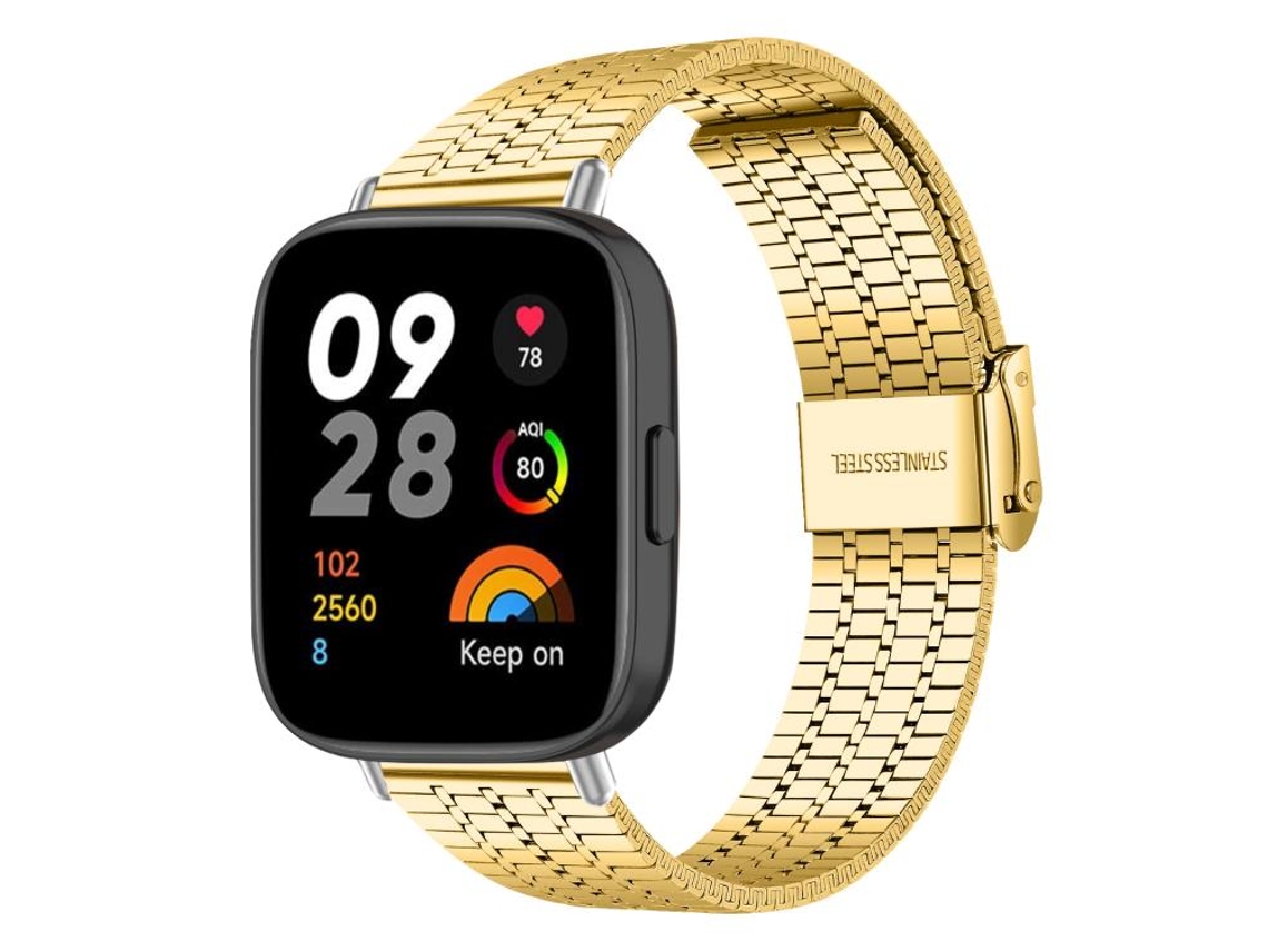 Bracelete para Redmi Watch 3 Aço Inoxidável Fivela Sete Contas Dourada XIAOMOYU