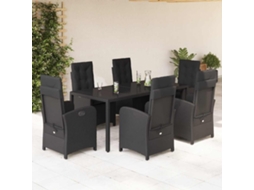 Vidaxl 7 Pcs Conjunto de Jantar P/ Jardim C/ Almofadões Vime Pe Preto