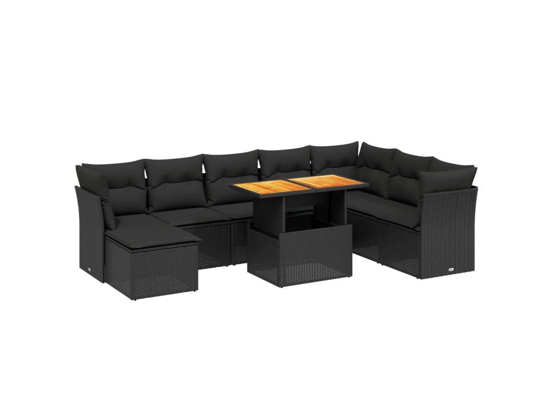 Conjunto de 9 Sofás para Jardim com Almofadões Vime Pe Preto MAISON EXCLUSIVE (9 pcs)