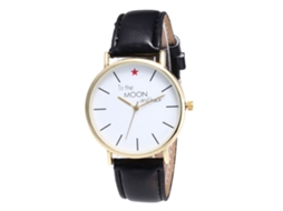 Relógio de quartzo com pulseira de couro PU, design simples com letras, unissex (dourado)